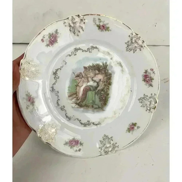 VTG ZS & Co Bavaria Lady With Cupid Decorative Porcelain Plate 7" Cherub Gold - Picture 5 of 10